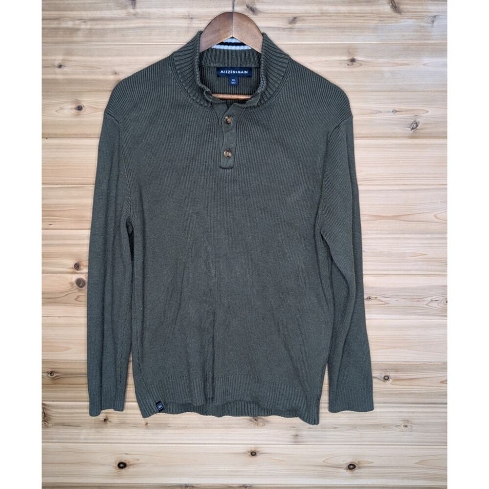 Mizzen+Main Sweater Mens XXL Green Button Neck Henley Ribbed‎